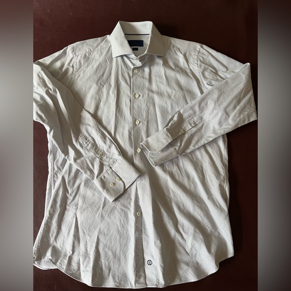David Donahue Trim Sage and White Pattern Long Sleeve Dress Shirt size 16.5 3435 - Picture 2 of 9